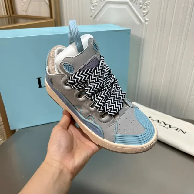 Lanvin Gray and Blue Cutout Panel Sneaker 4