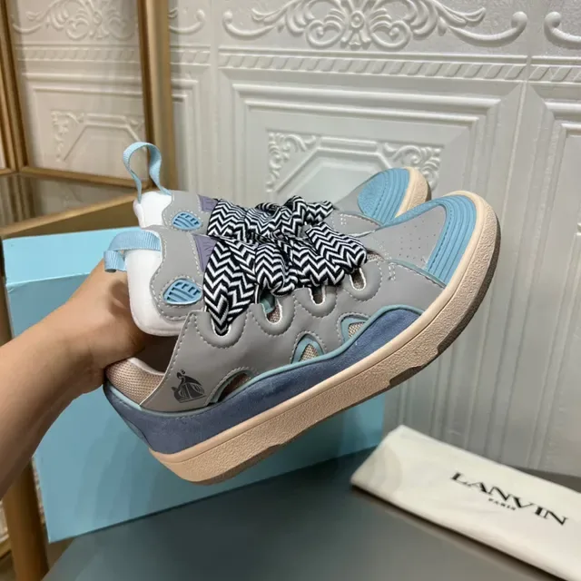 Lanvin Gray and Blue Cutout Panel Sneaker 6