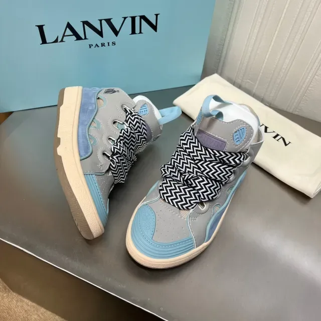 Lanvin Gray and Blue Cutout Panel Sneaker 7