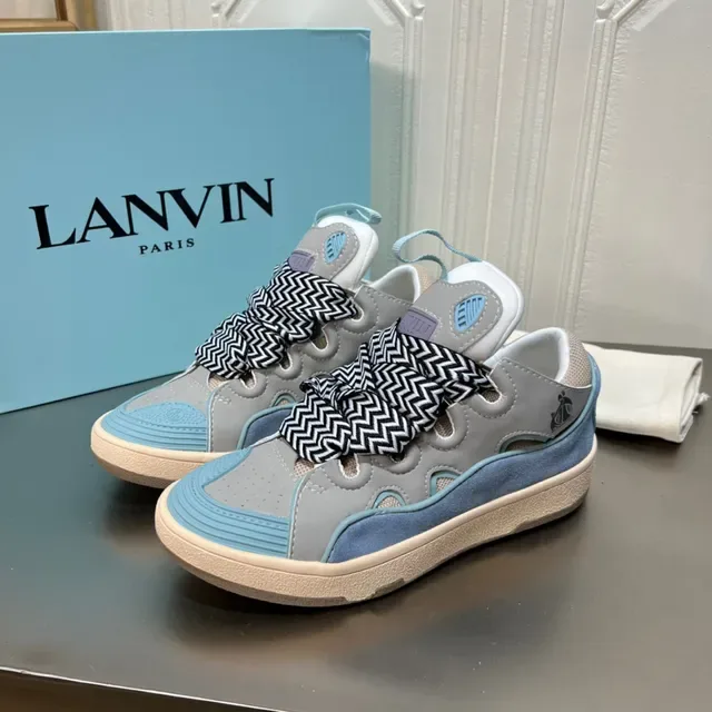 Lanvin Gray and Blue Cutout Panel Sneaker 8