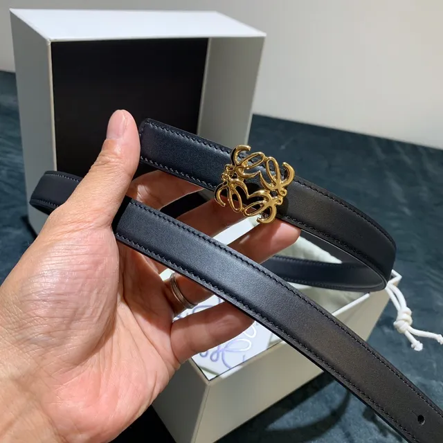 Loewe Anagram Belt Black Gold Thin Buckle Leather Belt 2