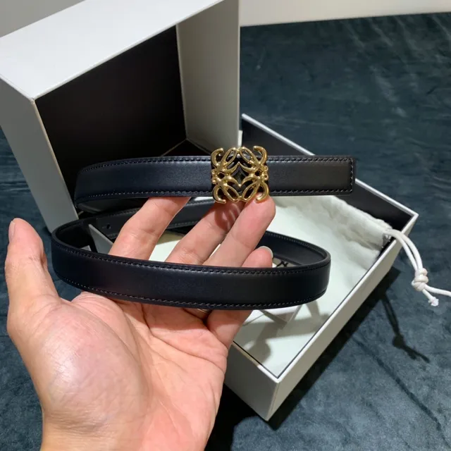 Loewe Anagram Belt Black Gold Thin Buckle Leather Belt 3