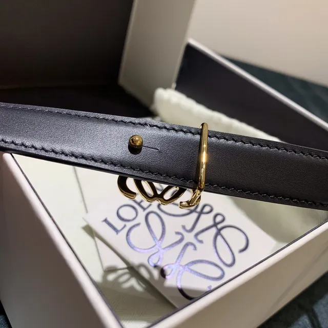 Loewe Anagram Belt Black Gold Thin Buckle Leather Belt 5
