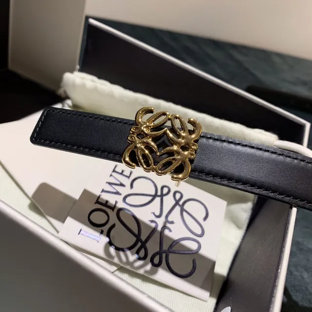 Loewe Anagram Belt Black Gold Thin Buckle Leather Belt 7