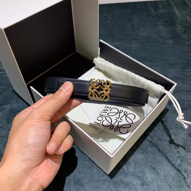 Loewe Anagram Belt Black Gold Thin Buckle Leather Belt 8