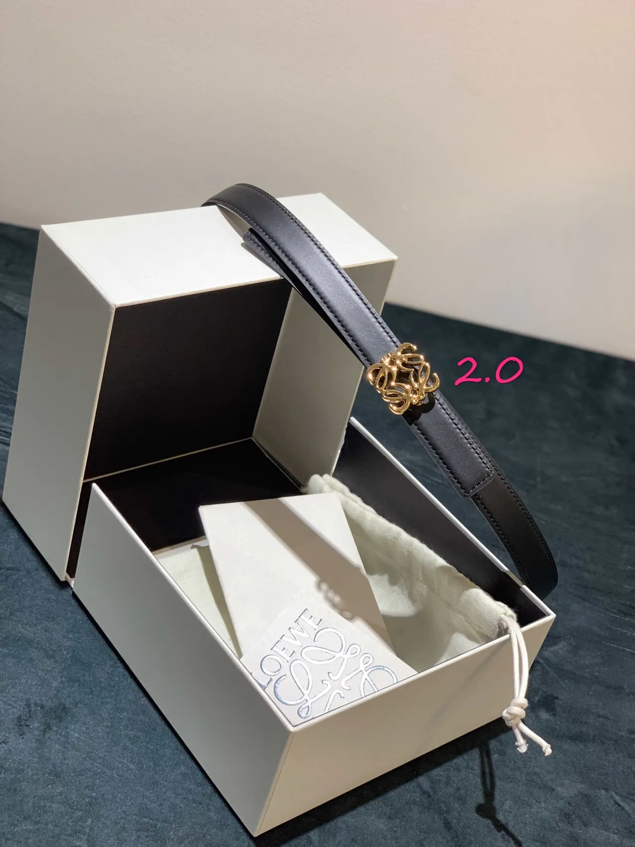Loewe Anagram Belt Black Gold Thin Buckle Leather Belt 9