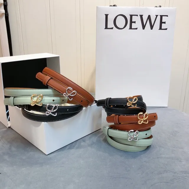 Loewe Anagram Belt Cinturón negro marrón claro verde menta de cuero 5