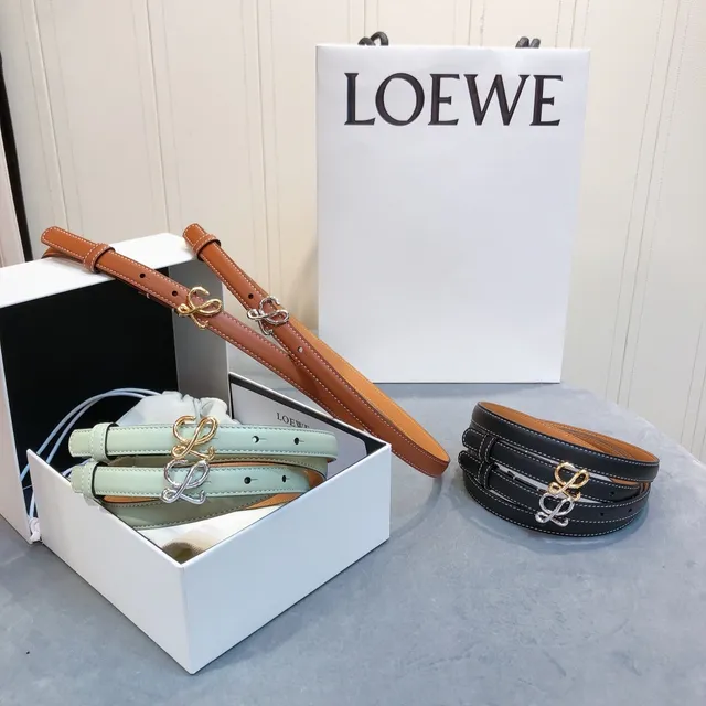 Loewe Anagram Belt Cinturón negro marrón claro verde menta de cuero 6