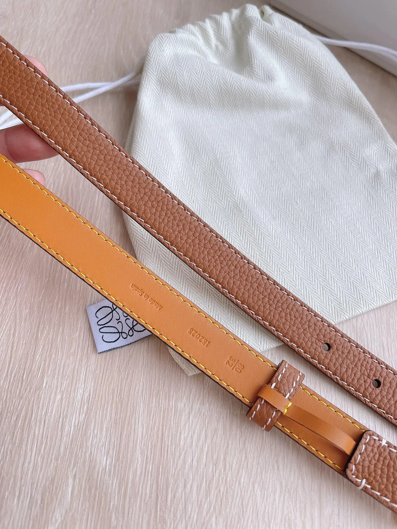 Loewe Anagram Belt Marron Or Boucle Texturée Ceinture Cuir 7