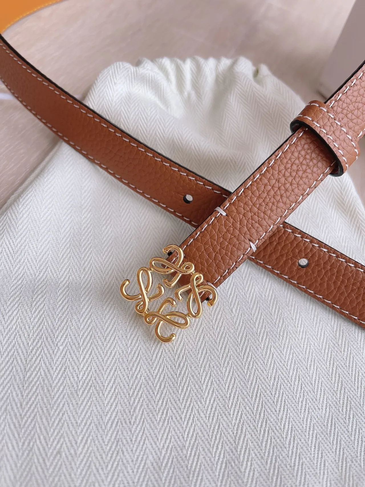 Loewe Anagram Belt Marron Or Boucle Texturée Ceinture Cuir 8