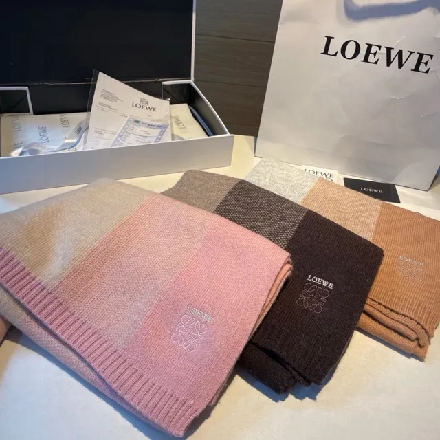 Loewe Anagram-Embroidered Gradient Pink Beige Cashmere Scarf 3