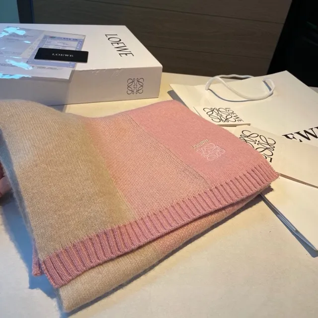 Loewe Anagram-Embroidered Gradient Pink Beige Cashmere Scarf 4