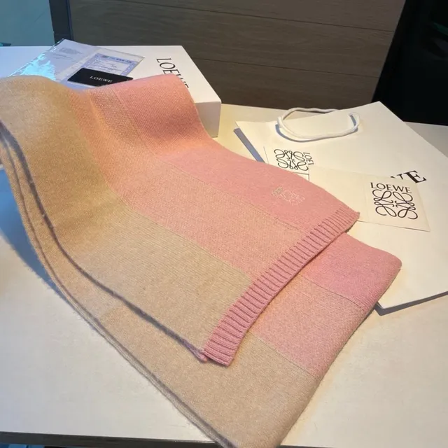 Loewe Anagram-Embroidered Gradient Pink Beige Cashmere Scarf 5