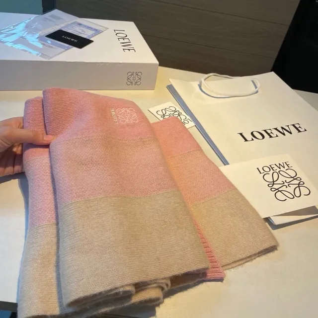 Loewe Anagram-Embroidered Gradient Pink Beige Cashmere Scarf 6