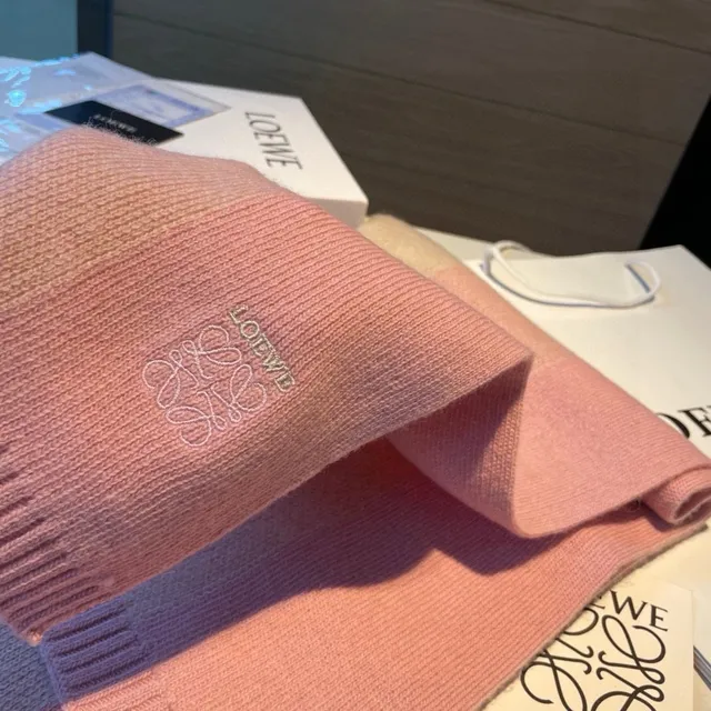Loewe Anagram-Embroidered Gradient Pink Beige Cashmere Scarf 7