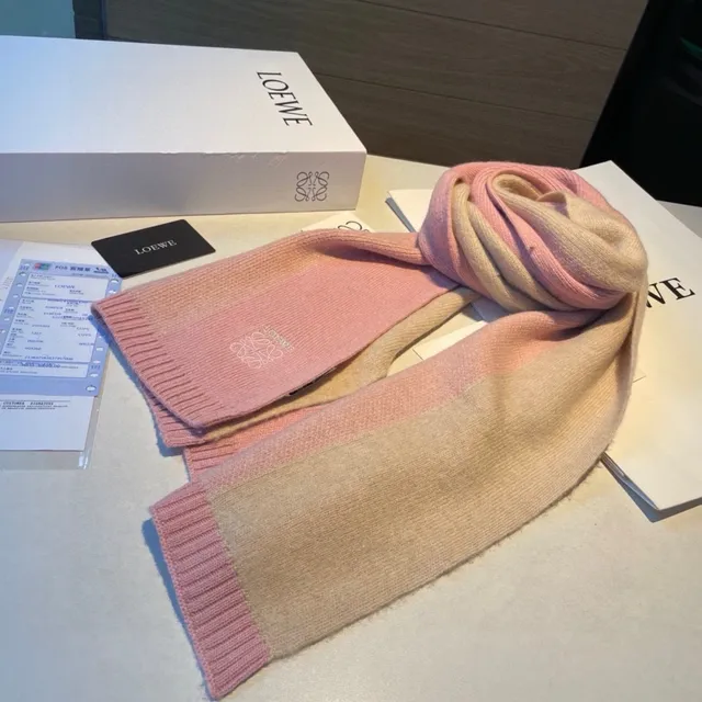 Loewe Anagram-Embroidered Gradient Pink Beige Cashmere Scarf 8