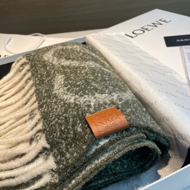 Loewe Vert Beige Texturé Bouclé Tricot Moteux Cachemire Écharpe 6