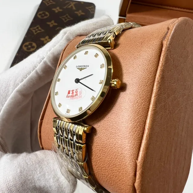 Longines Or Blanc Boîtier Rond Bracelet Bi-couleur Montre à Quartz 5