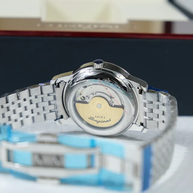 Longines Prata Branco Aço Inoxidável Caixa Dial Sunburst Relógio Mecânico 4