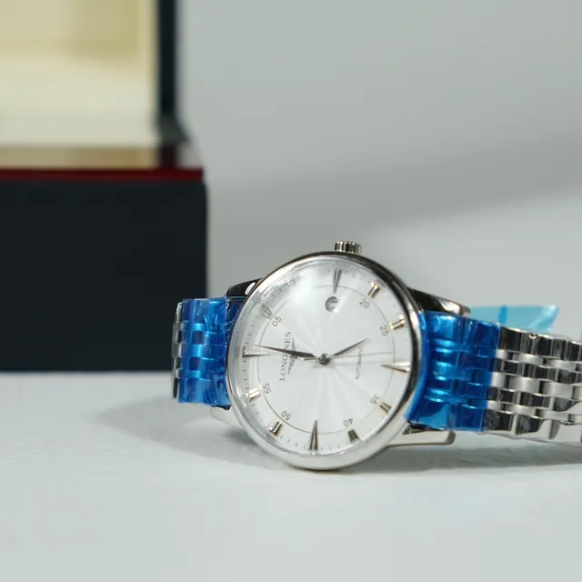 Longines Prata Branco Aço Inoxidável Caixa Dial Sunburst Relógio Mecânico 5