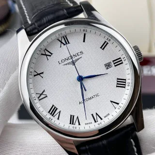 Longines White Black Silver-Tone Stainless Steel Case Guilloché Dial Mechanical Watch