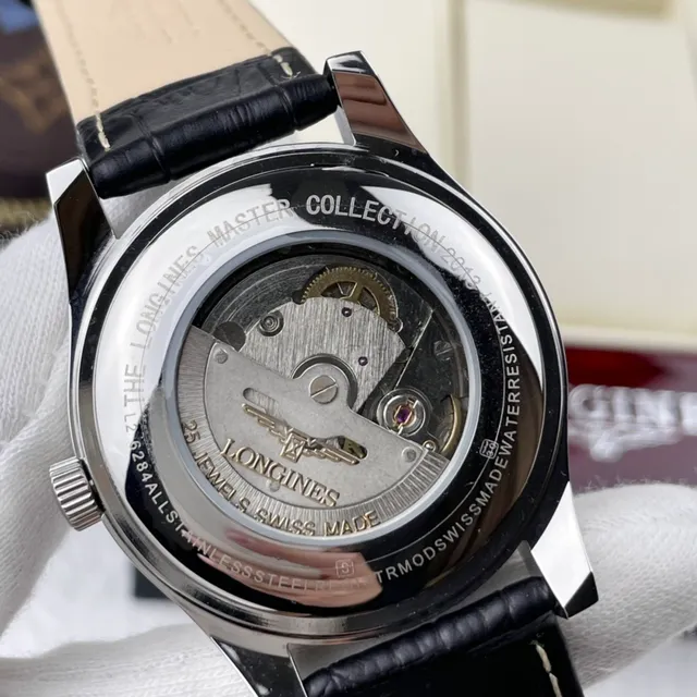 Longines Blanc Noir Argenté Acier Inoxydable Boîtier Cadran Guilloché Montre Mécanique 3