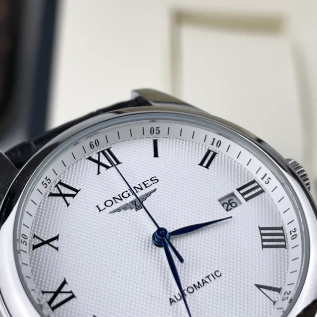 Longines Blanc Noir Argenté Acier Inoxydable Boîtier Cadran Guilloché Montre Mécanique 5