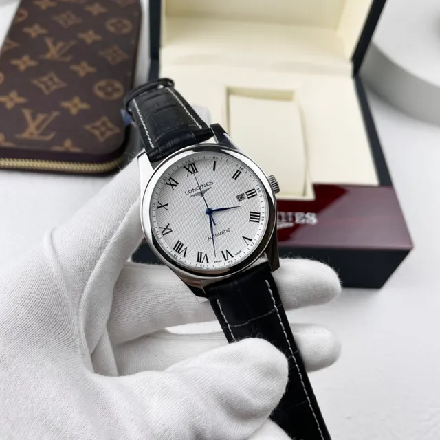 Longines Blanc Noir Argenté Acier Inoxydable Boîtier Cadran Guilloché Montre Mécanique 6