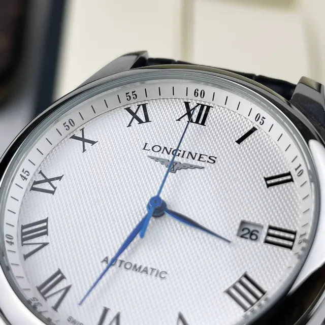 Longines Blanc Noir Argenté Acier Inoxydable Boîtier Cadran Guilloché Montre Mécanique 7