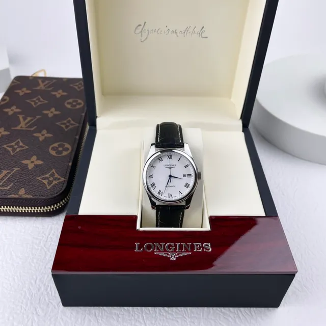 Longines Blanc Noir Argenté Acier Inoxydable Boîtier Cadran Guilloché Montre Mécanique 8