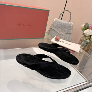Loro Piana Black Velvet Thong Slide Slippers
