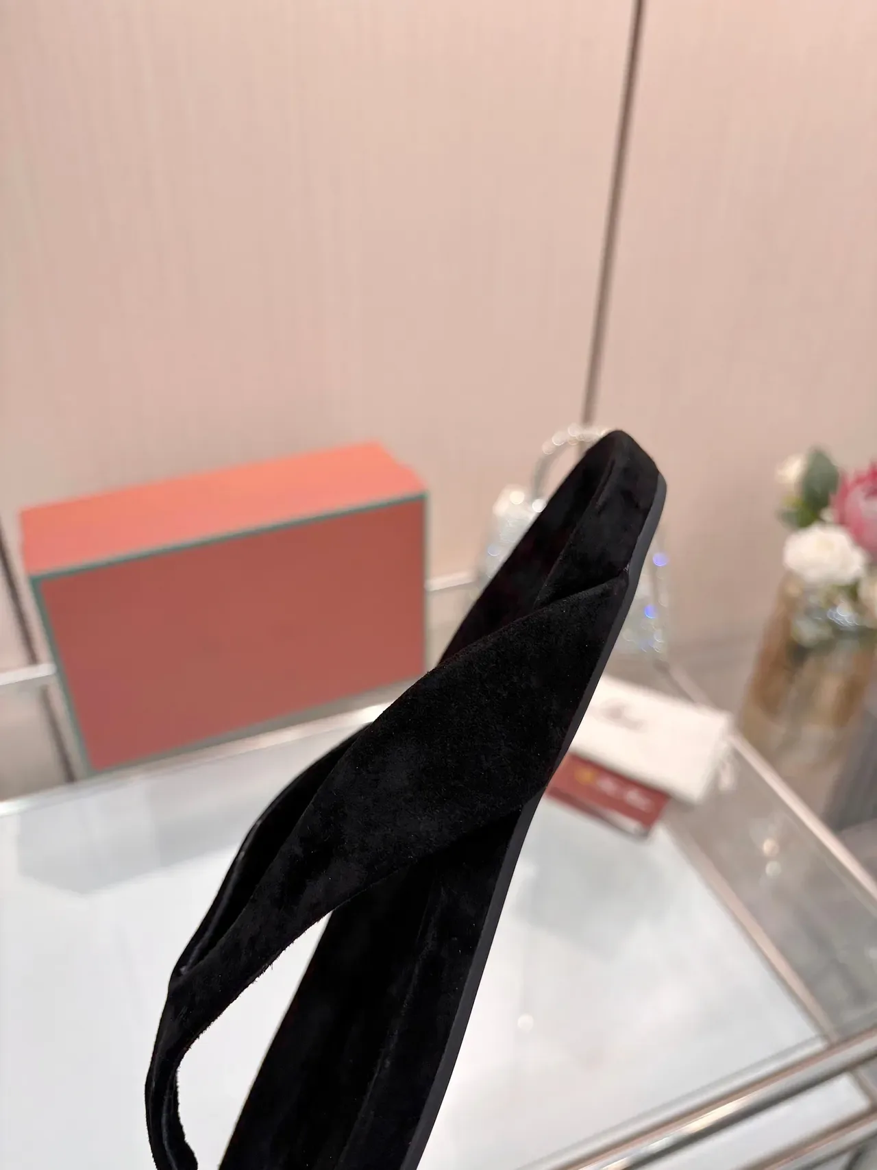 Loro Piana Black Velvet Thong Slide Slippers 4