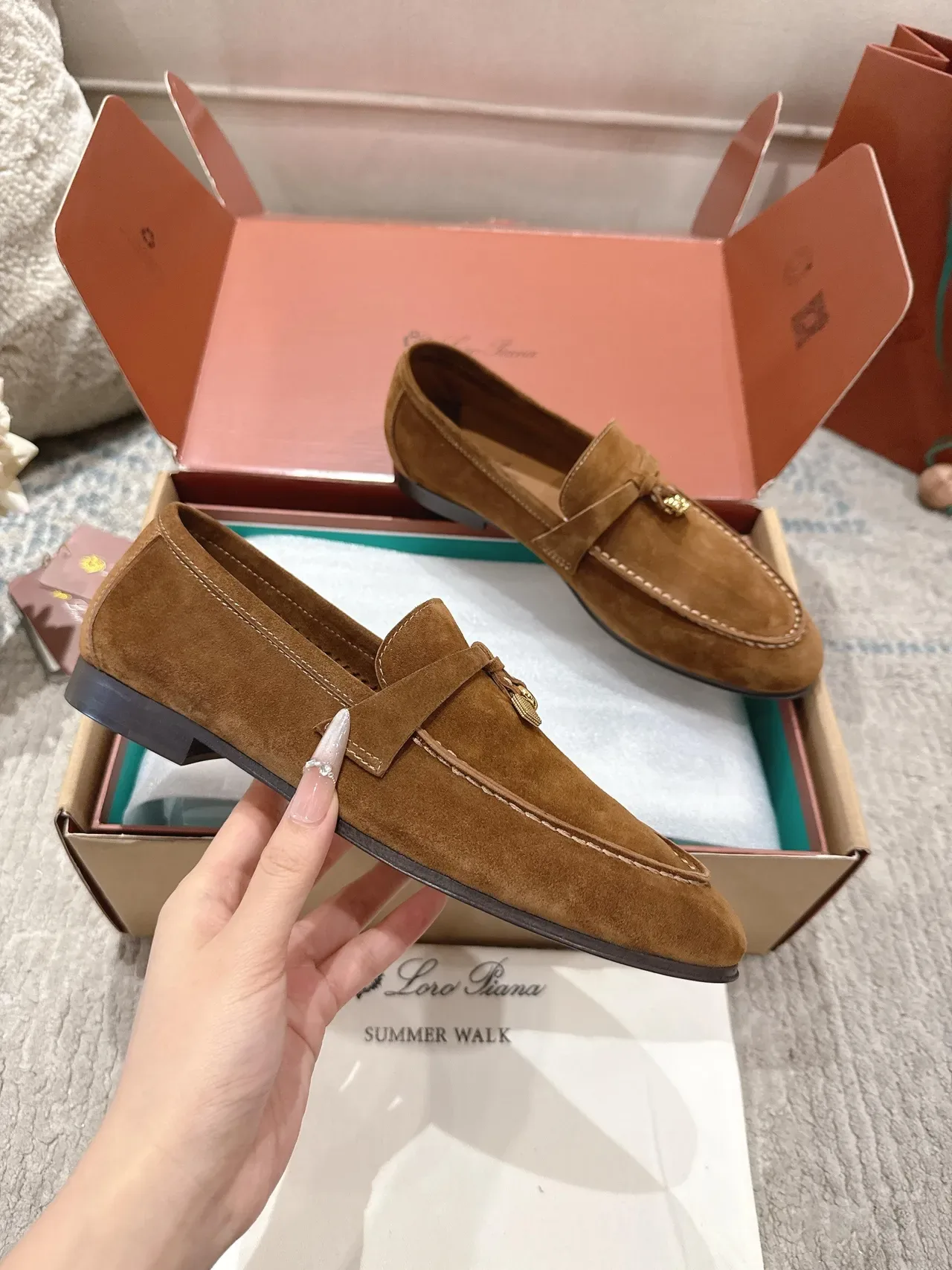 Loro Piana Brown Beige Suede Upper Tassel Hardware Loafer 4