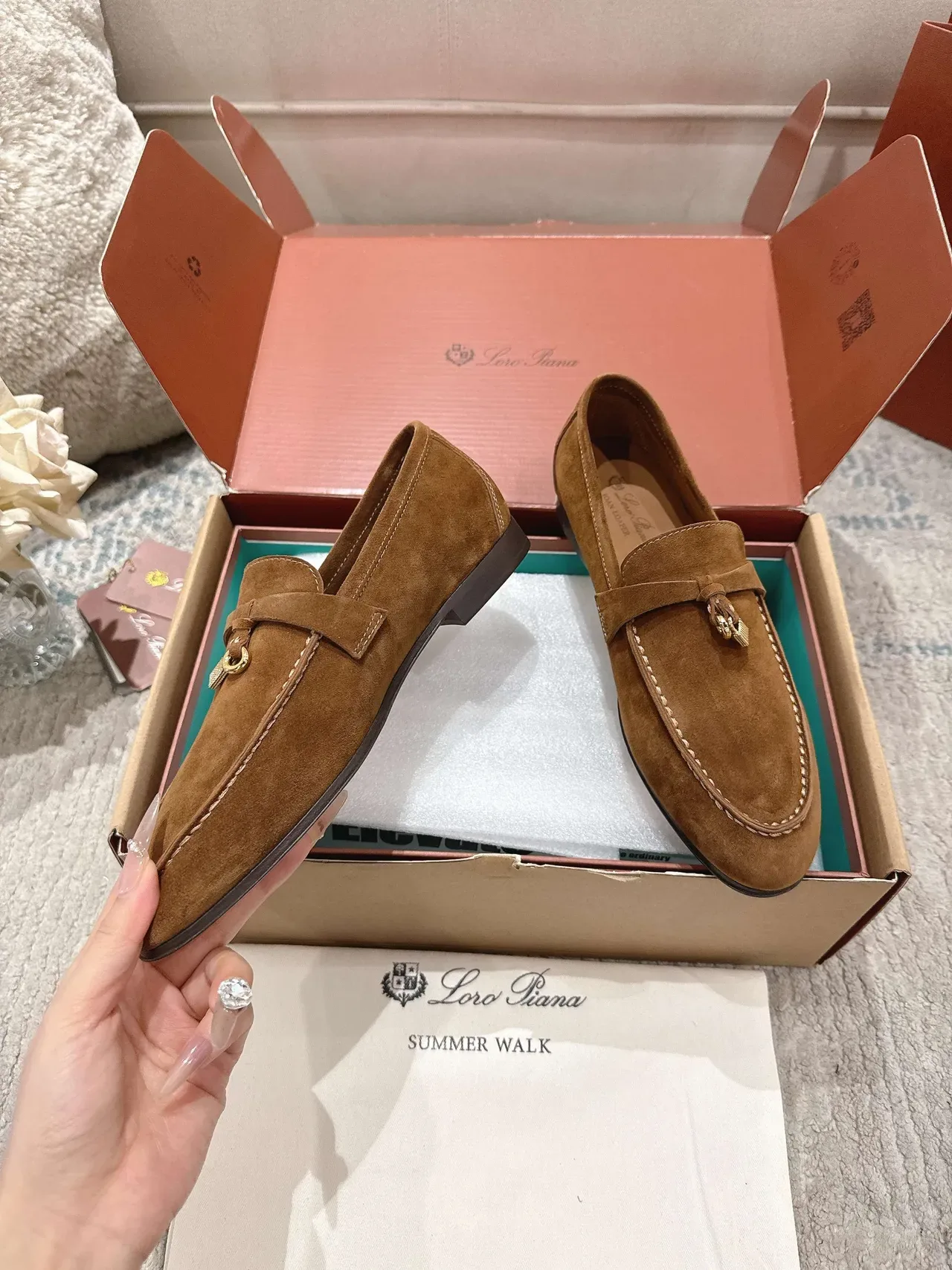 Loro Piana Brown Beige Suede Upper Tassel Hardware Loafer 6