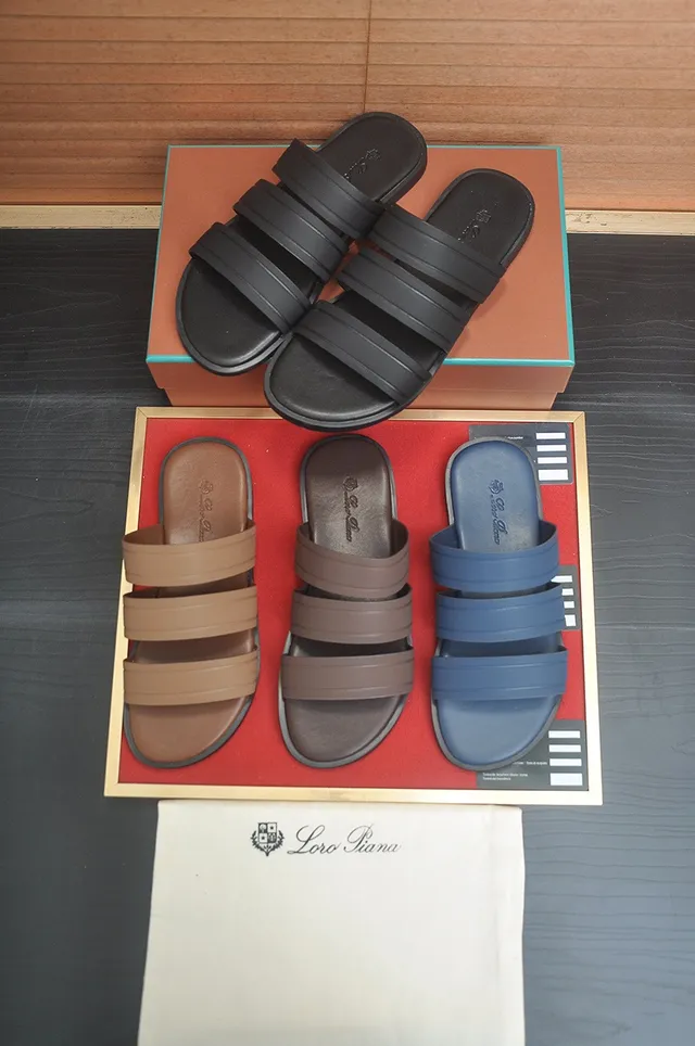 Loro Piana Zapatillas marrón de tres correas con suela moldeada 5