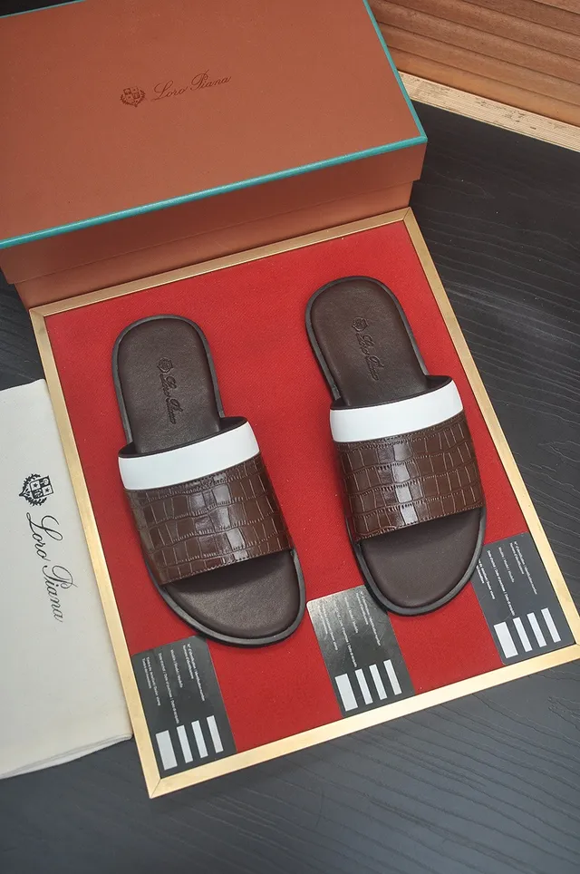 Loro Piana Croc-Embossed Two-Tone Strap Slippers 4