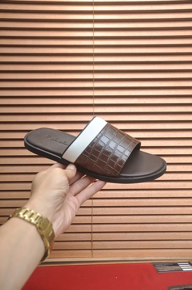 Loro Piana Croc-Embossed Two-Tone Strap Slippers 6