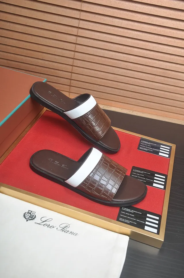 Loro Piana Croc-Embossed Two-Tone Strap Slippers 7