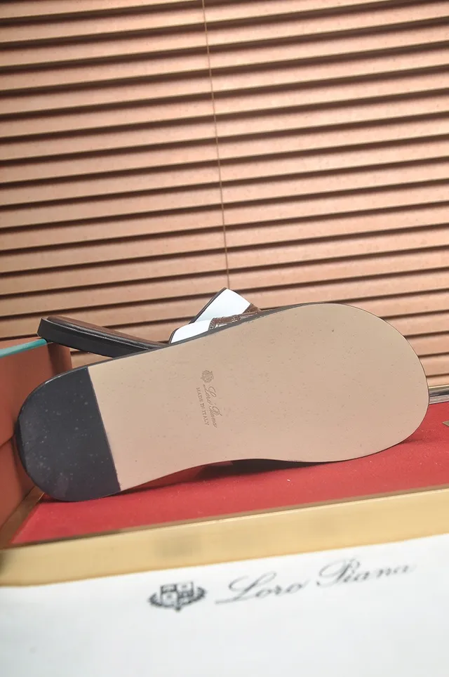Loro Piana Croc-Embossed Two-Tone Strap Slippers 8