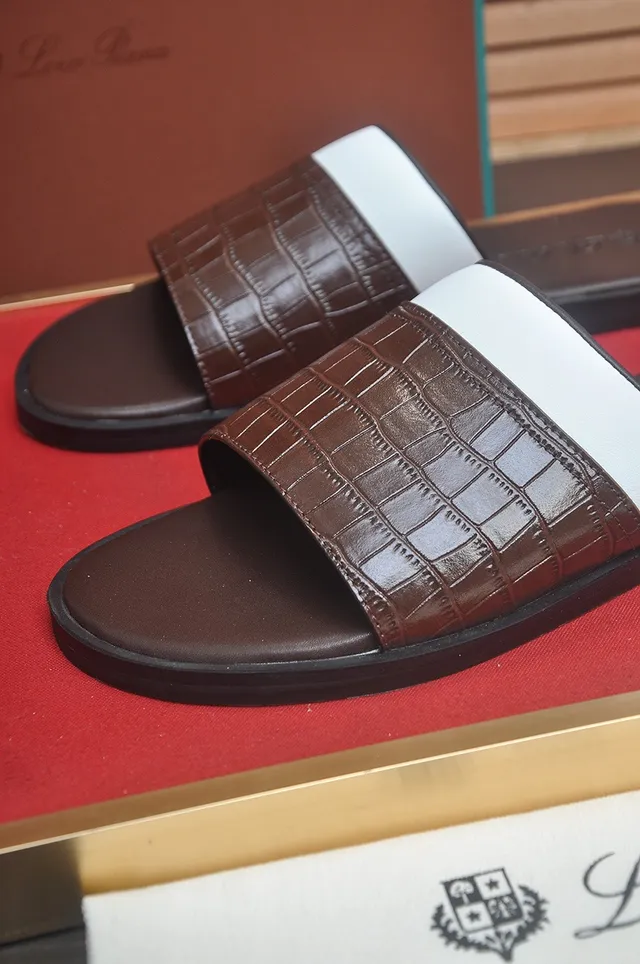 Loro Piana Croc-Embossed Two-Tone Strap Slippers 9