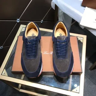 Loro Piana Navy Brown Two-Tone Suede Minimalist Runner Lifestyle Sneakers