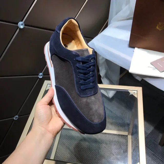 Loro Piana Tênis Minimalistas Runner Estilo de Vida de Camurça bicolor Navy Marrom 3