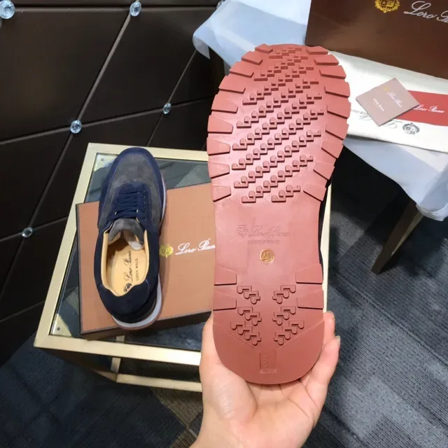 Loro Piana Tênis Minimalistas Runner Estilo de Vida de Camurça bicolor Navy Marrom 5