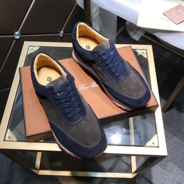 Loro Piana Tênis Minimalistas Runner Estilo de Vida de Camurça bicolor Navy Marrom 6