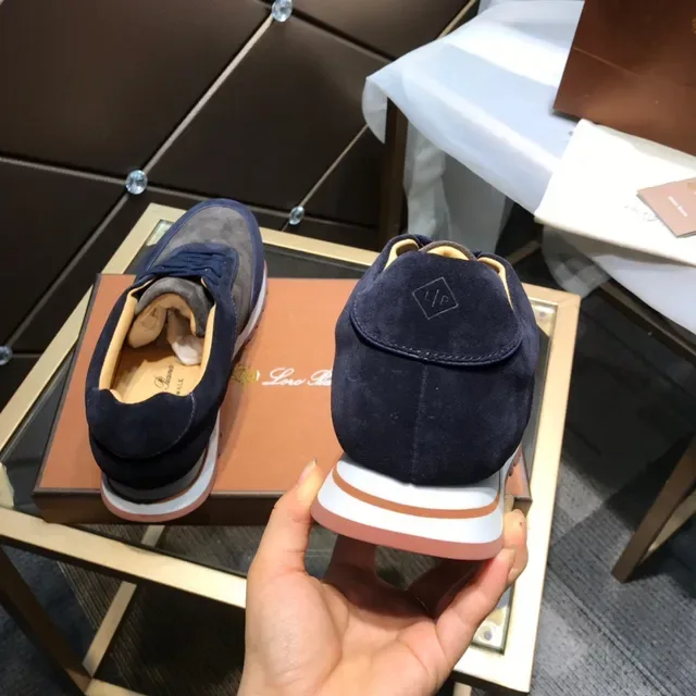 Loro Piana Tênis Minimalistas Runner Estilo de Vida de Camurça bicolor Navy Marrom 7
