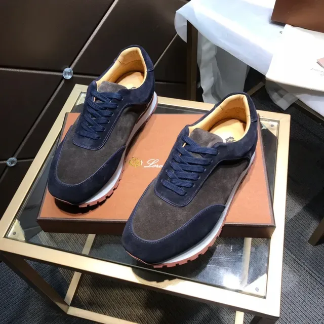 Loro Piana Tênis Minimalistas Runner Estilo de Vida de Camurça bicolor Navy Marrom 9