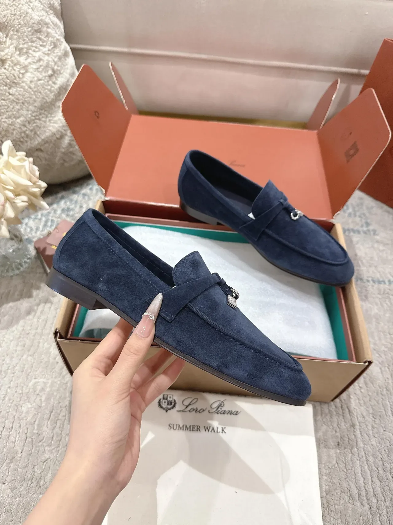 Loro Piana Navy Silver Suede Metal Tassel Hardware Loafer 2