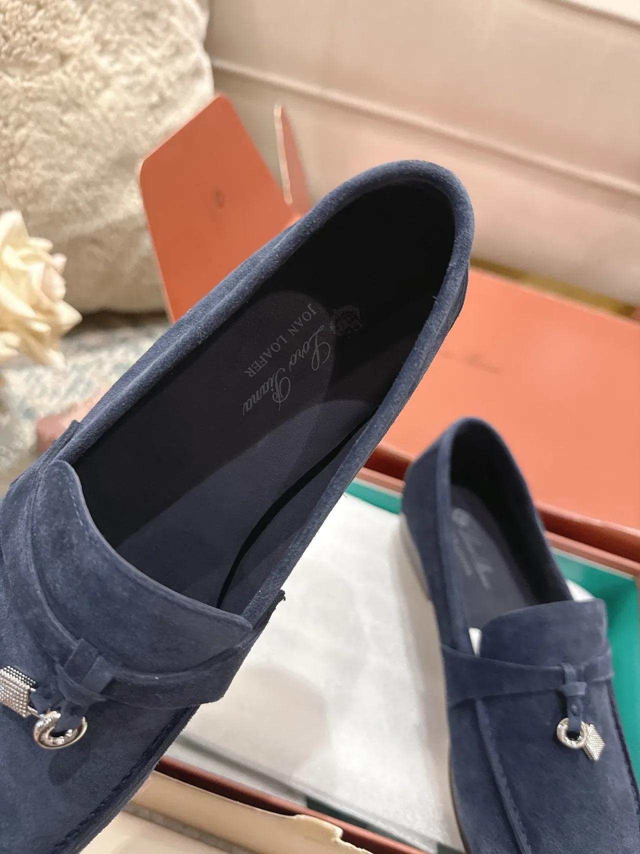 Loro Piana Navy Silver Suede Metal Tassel Hardware Loafer 4