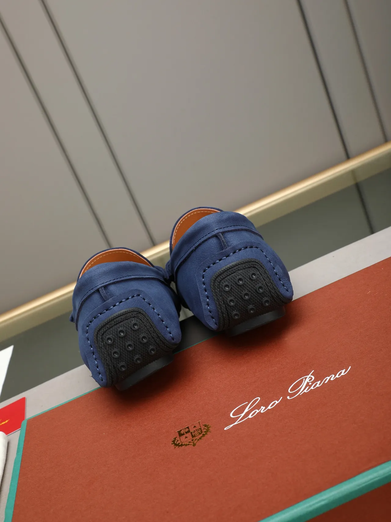 Loro Piana Caminhada de Verão Azul Marinho Mocassim de Camurça 3