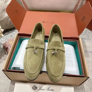 Loro Piana Summer Walk Olive Suede Tassel Loafers